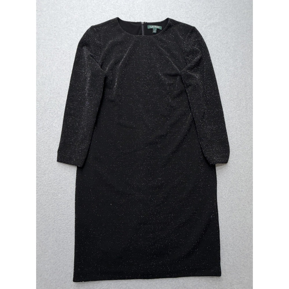 Lauren Ralph Lauren Dress Womens 12 Black Sheath Long Sleeve Sparkle‎ Holiday